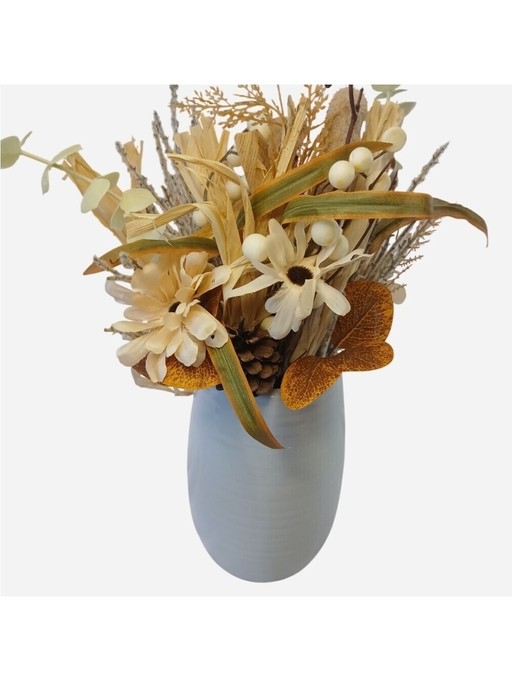 Cottagecore Dried Floral Centerpiece White Ceramic Vase Fake Fall Flowers